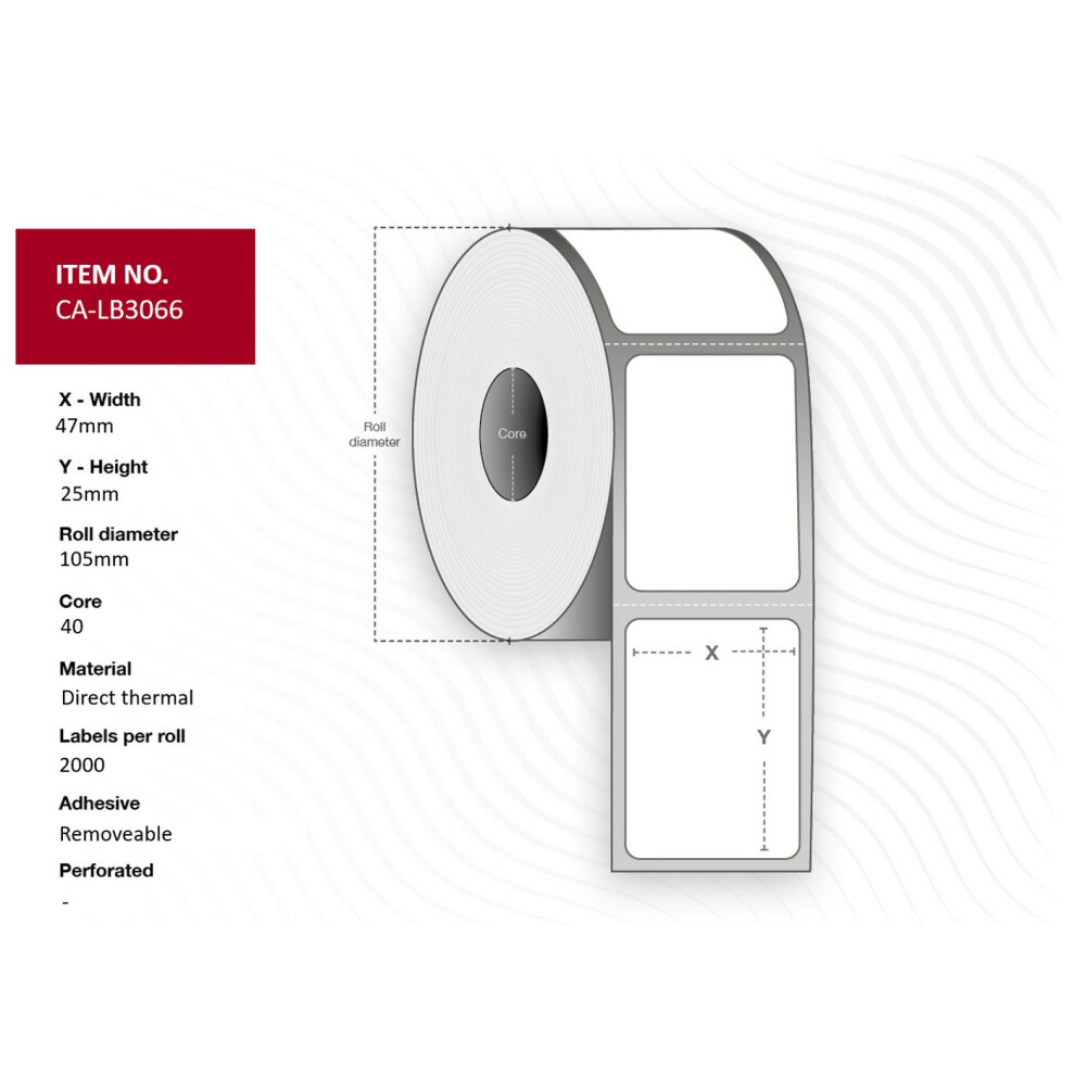Capture Label 47 X 25 Core 40 Ã 105 Mm. Dt. Removable. 2000 Labels Per Roll. 12 Rolls Per Box. White 5706998986535