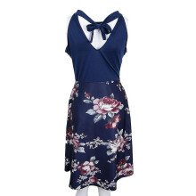 Women's Floral Sleeveless Off-Shoulder Party Prom Swing Dress Navy Blue L