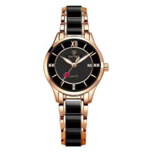 (Rose gold black surface, Rose gold) Premium Ceramic Band Diamond Inlay Ladies Quartz Watch Single Calendar Waterproof Fashion Wristwatch