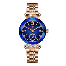 (Lake blue (four-leaf clover second hand)) Premium Steel Band Ladies Quartz Watch New Style Waterproof Fashion Wristwatch