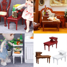 (mahogany color) Wood Two Tiers Coffee Table for 1/12 Dollhouses Miniature Home Decors and Scene Display Miniature Furniture maroon