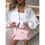 Women'S Solid Collared Long Sleeve Loose Fit Button Down Shirt White S 3