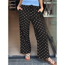 Polka Dot Pants Women Y2K Print High Waisted Drawstring Wide Leg Pants Vintage Boyfriend Pants Black S
