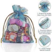 100 Pieces Organza Gift Bags, 7x9cm Moon Stars Organza Bags Mesh Gift Bags with Drawstring Jewelry Favor Pouches Christmas Candy Bags for Wedding Part