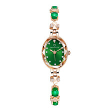(Emerald green) Light Luxury Niche Women Bracelet Quartz Watch with Emerald Inlay, Waterproof Fashion Wristwatch