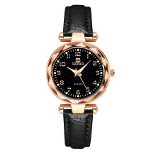 (Starry sky black belt) SENO Popular Starry Dial Ladies Quartz Watch, Fashion Waterproof Leather Strap Wristwatch