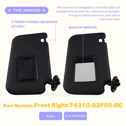Car Sunshield Sunvisor Interior Sun Visor for   2019-2024 74310-02F50-B0 Right 2
