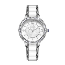 (Silver white surface) New Ceramic Strap Butterfly Buckle Quartz Waterproof Ladies Watch