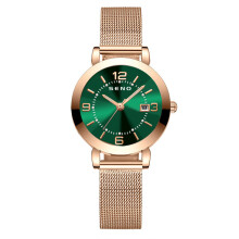 (Rose gold green sided single calendar) Bestseller Ladies Quartz Watch, Luminous Waterproof Dual Calendar Simple Alloy Wristwatch