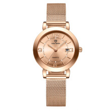 (Rose gold gold-faced single calendar) Bestseller Ladies Quartz Watch, Luminous Waterproof Dual Calendar Simple Alloy Wristwatch