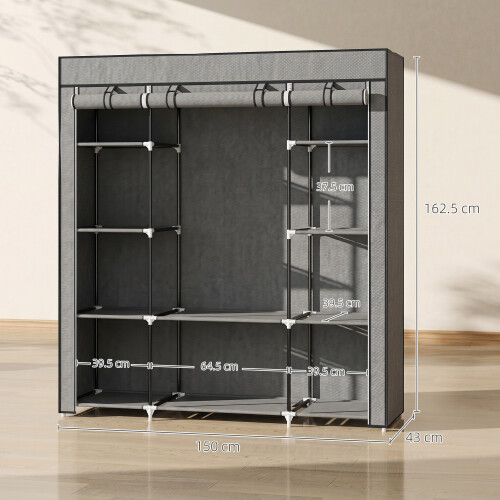 Homcom HOMCOM Fabric Wardrobe with 10 Shelves, Foldable Closet Dark Grey 1
