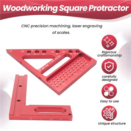 Woodworking Carpenter Square Hole Scribing Ruler Measuring Ruler with Angle Pin Construction Precision Woodworking Tool 1