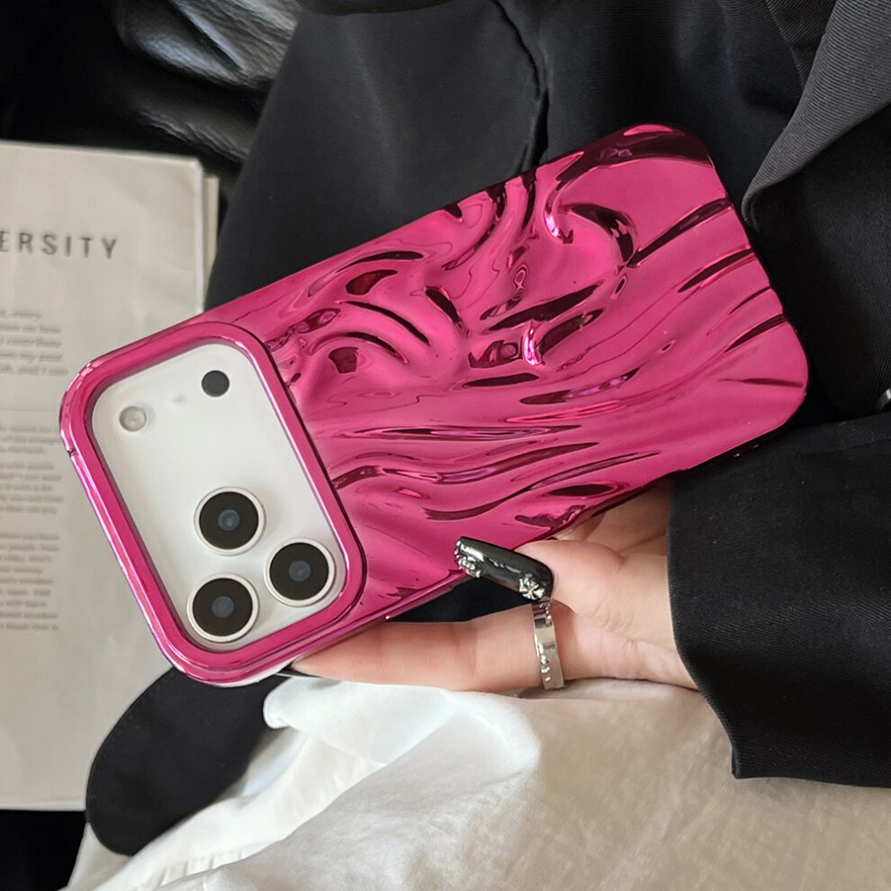 (Rose) For Iphone 17 Pro Case Wrinkled Glossy Electroplated Tpu Phone Back Cover 6914299954194