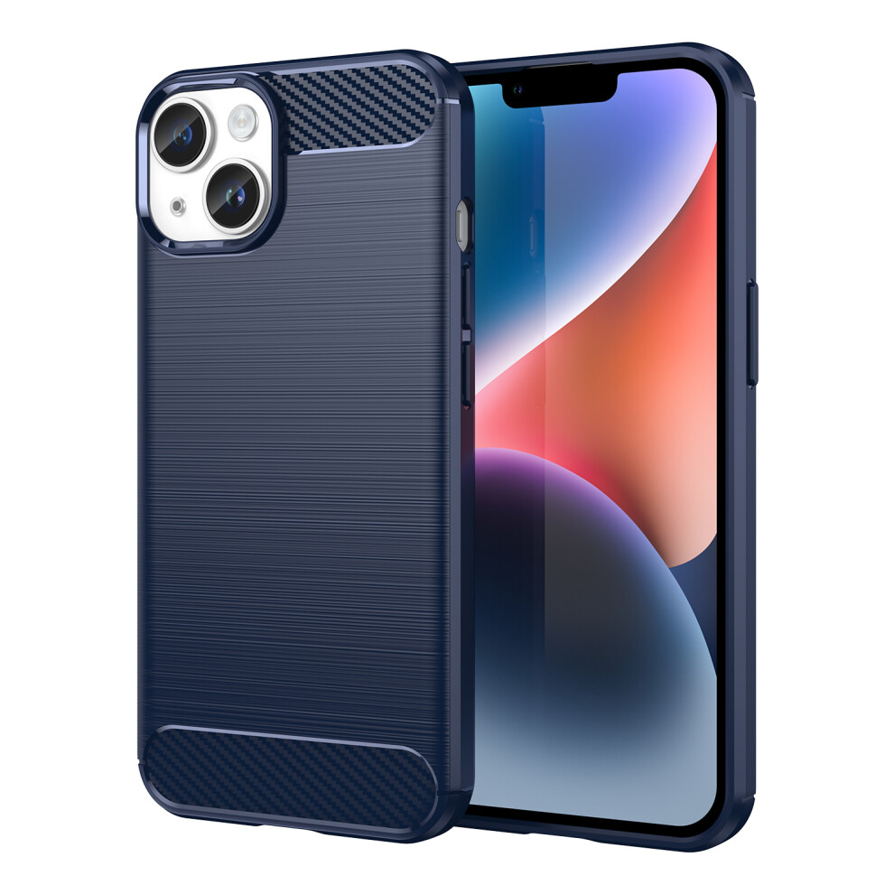 (Blue) Amorus For Iphone 14 Case Carbon Fiber Texture Brushed Protective Phone Cover Blue 6914297066233