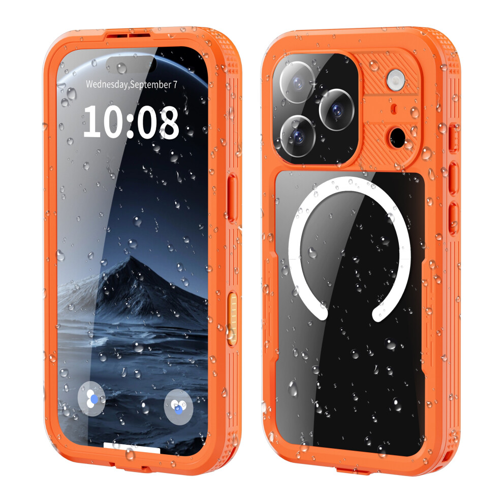 (Orange) Redpepper For Iphone 17 Pro Ip68 Waterproof Case Clear Back Phone Cover Compatible With Magsafe Orange 6914294969513