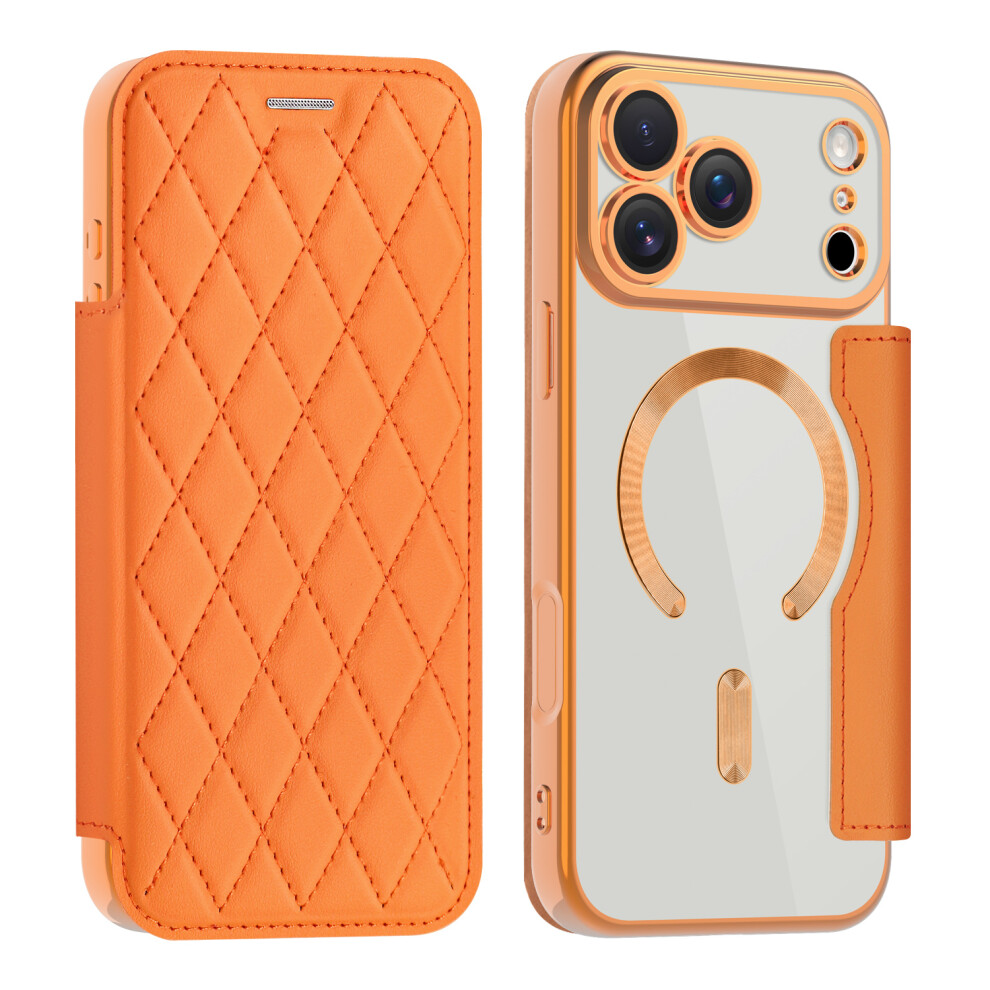 (Orange) For Iphone 17 Pro Max Case Compatible With Magsafe Rhombus Pu Leather Phone Cover Orange 6914292018220