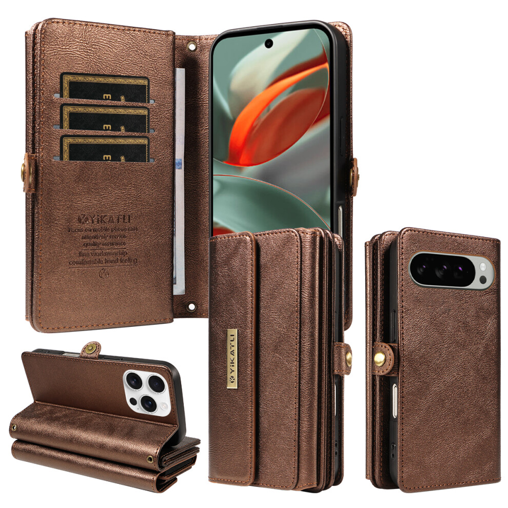 (Brown) Yikatu For Google Pixel 9 Pro Xl / Google Pixel 10 Pro Xl Case Yk-008 Zipper Wallet Leather Phone Cover With Shoulder S Brown 6914295677172