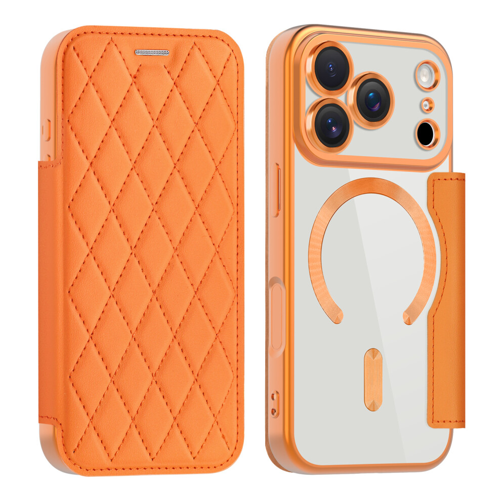 (Orange) For Iphone 17 Pro Case Compatible With Magsafe Rhombus Pu Leather Phone Cover Orange 6914291601058