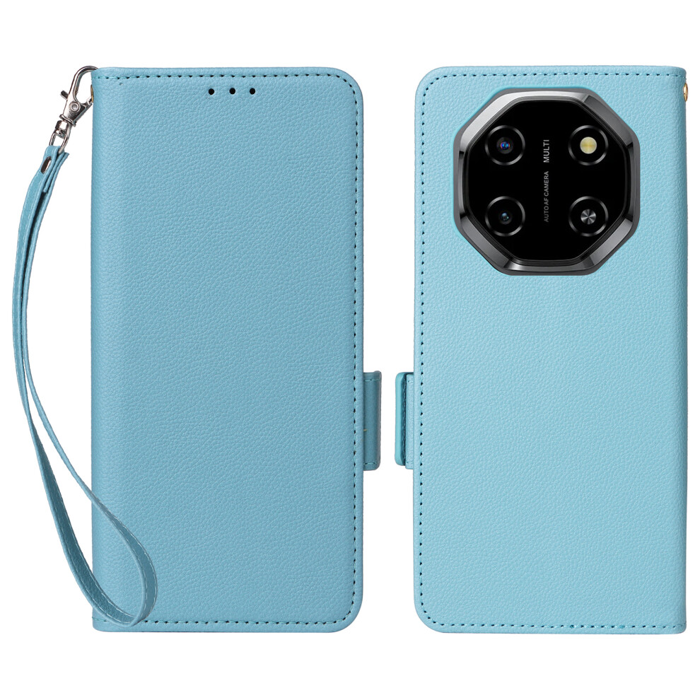 (Baby ) For Blackview Shark 6 / Oscal Tiger 8 Case Litchi Texture Wallet Leather Phone Cover With Wrist Strap Blue 6914290002290