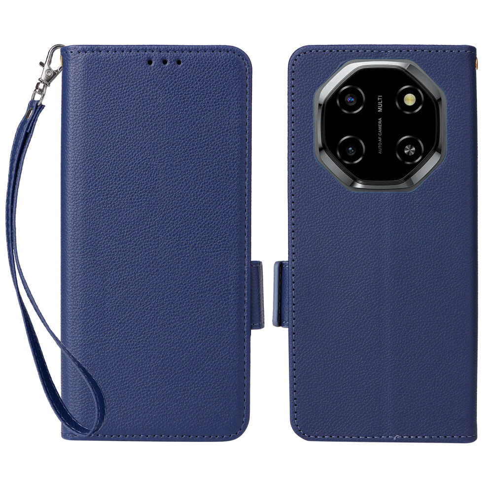 (Dark ) For Blackview Shark 6 / Oscal Tiger 8 Case Litchi Texture Wallet Leather Phone Cover With Wrist Strap Blue 6914295751063