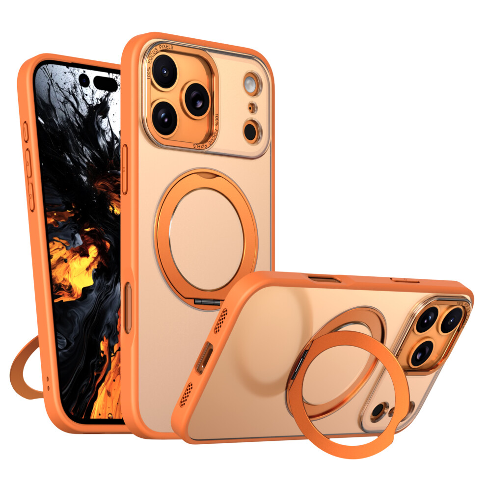 (Orange) For Iphone 17 Pro Case Compatible With Magsafe Tpu + Acrylic Kickstand Phone Cover Orange 6914295597487