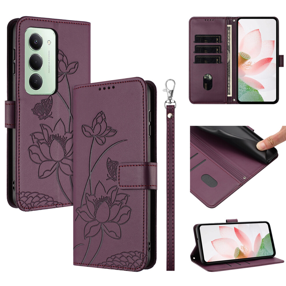 (Wine ) For Xiaomi Mi 15 5G (Eu) (171Mm) / 15 4G (Eu) (171Mm) Case Wallet Stand Lotus Imprint Leather Phone Cover With Wris Red 6914296585087
