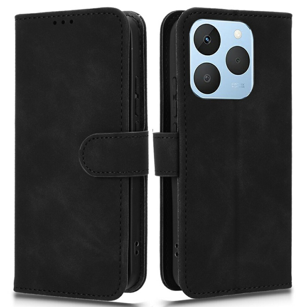 (Black) For Realme 15T 5G Leather Case Skin Feel Anti Drop Wallet Flip Phone Cover Black 6914297852294
