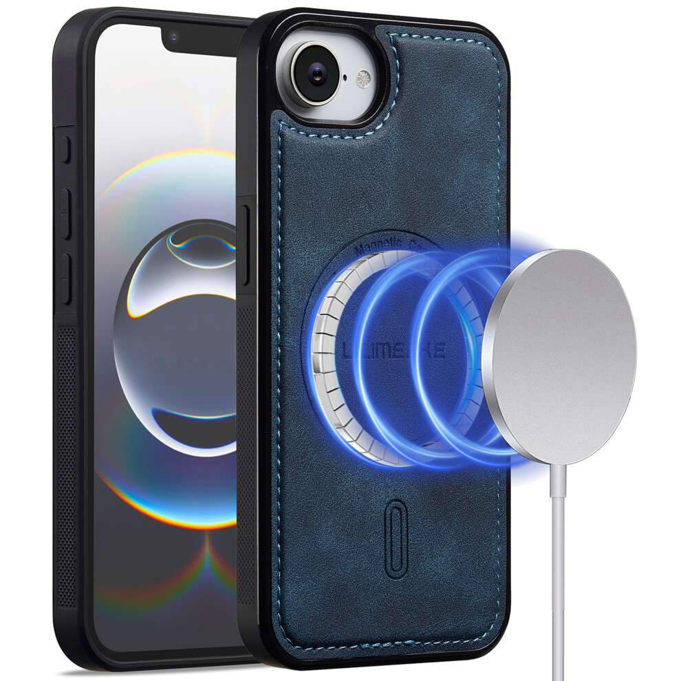 (Blue) Lc.imeeke L6 For Iphone 17E / 16E Case Pu Leather Coated Pc Tpu Phone Cover Compatible With Magsafe Blue 6914292823787