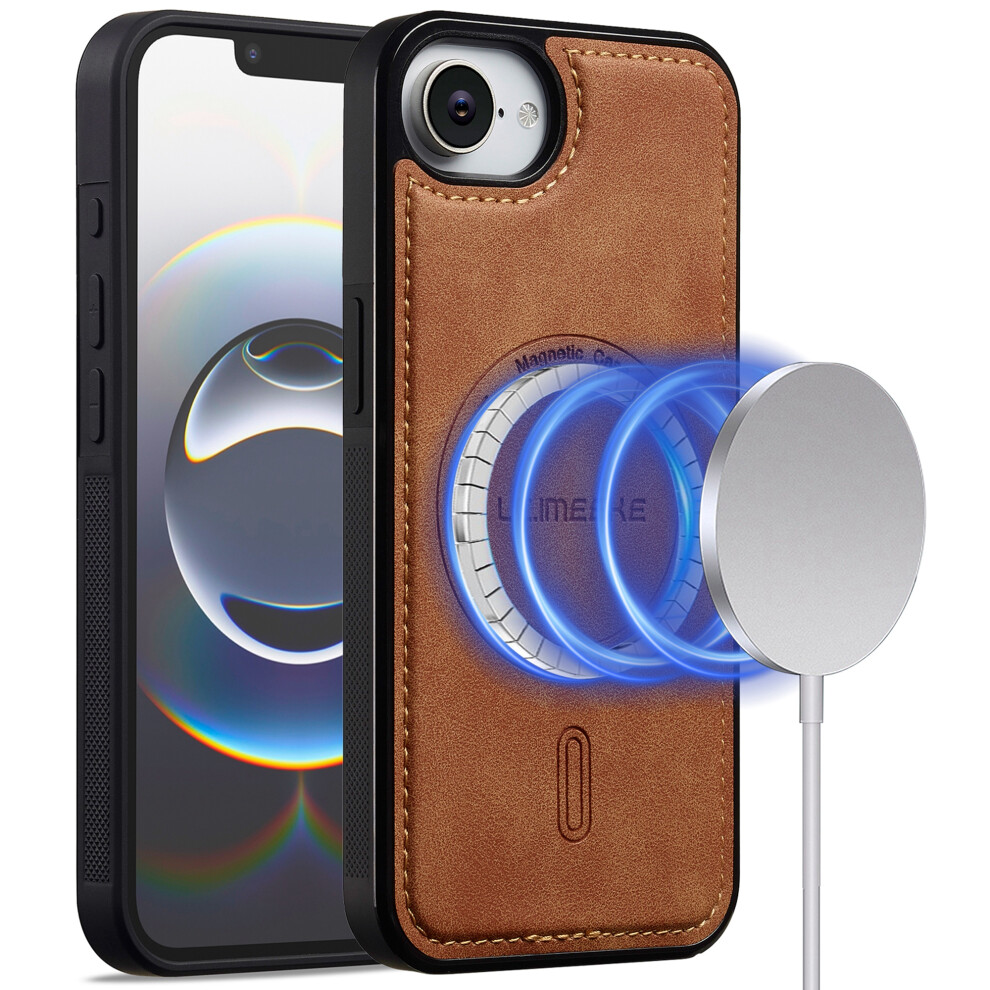 (Brown) Lc.imeeke L6 For Iphone 17E / 16E Case Pu Leather Coated Pc Tpu Phone Cover Compatible With Magsafe Brown 6914293288172