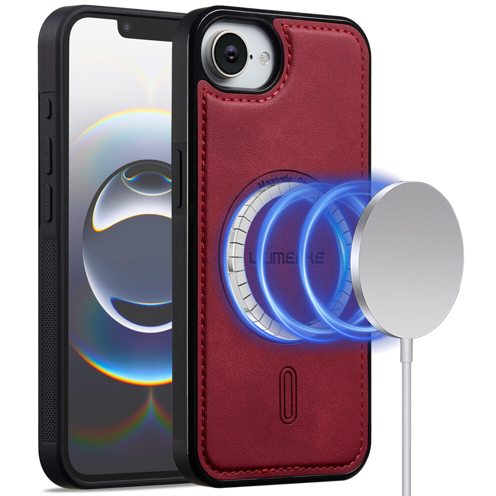 (Red) Lc.imeeke L6 For Iphone 17E / 16E Case Pu Leather Coated Pc Tpu Phone Cover Compatible With Magsafe Red 6914299030225