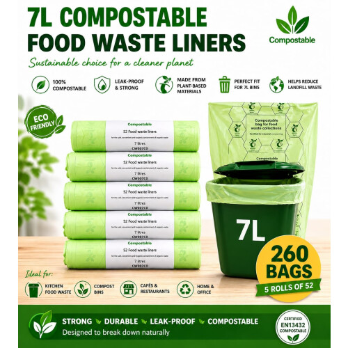 7L Compostable Food Waste Caddy Liners – Biodegradable Kitchen Bin Bag