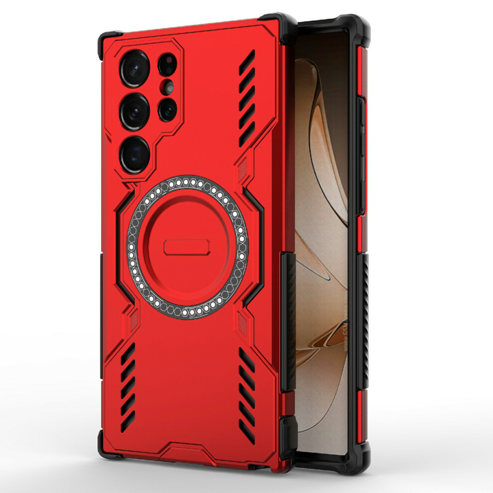 (Red) For Samsung Galaxy S22 Ultra 5G Magnetic Case Butterfly Armor Hollow Heat Dissipation Pc + Tpu Phone Cover Red 6914294787117