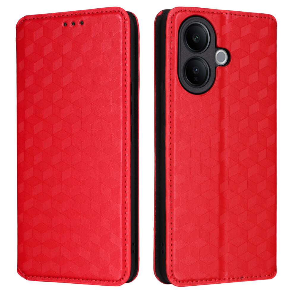 (Red) For Vivo V60 Lite 4G / 5G Case Wallet Rhombus Imprinted Leather Phone Cover Red 6914296008449