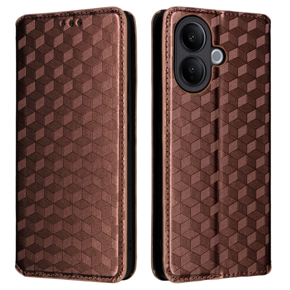 (Brown) For Vivo V60 Lite 4G / 5G Case Wallet Rhombus Imprinted Leather Phone Cover Brown 6914293343949