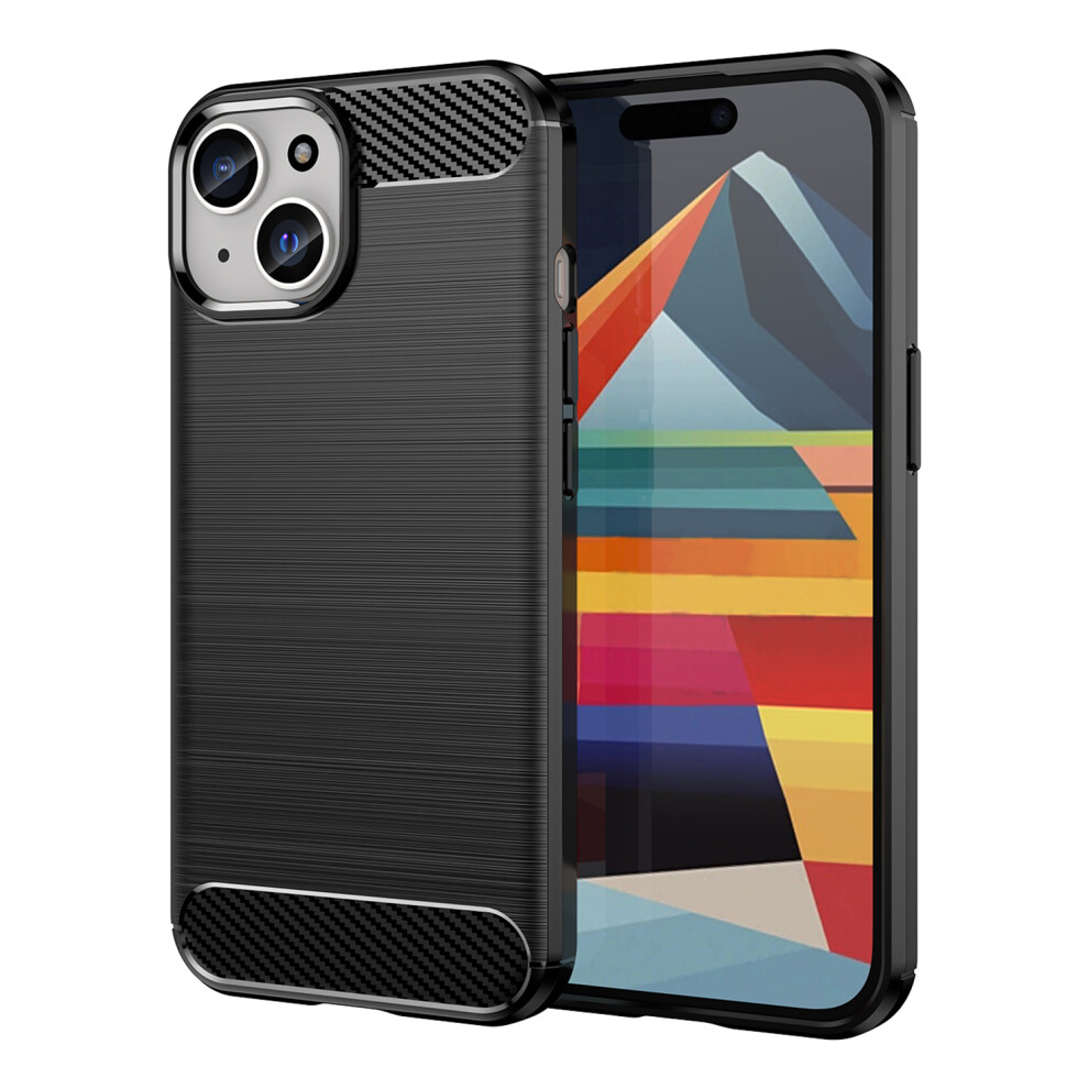 (Black) Amorus For Iphone 15 Case Carbon Fiber Texture Brushed Protective Phone Cover Black 6914291193881