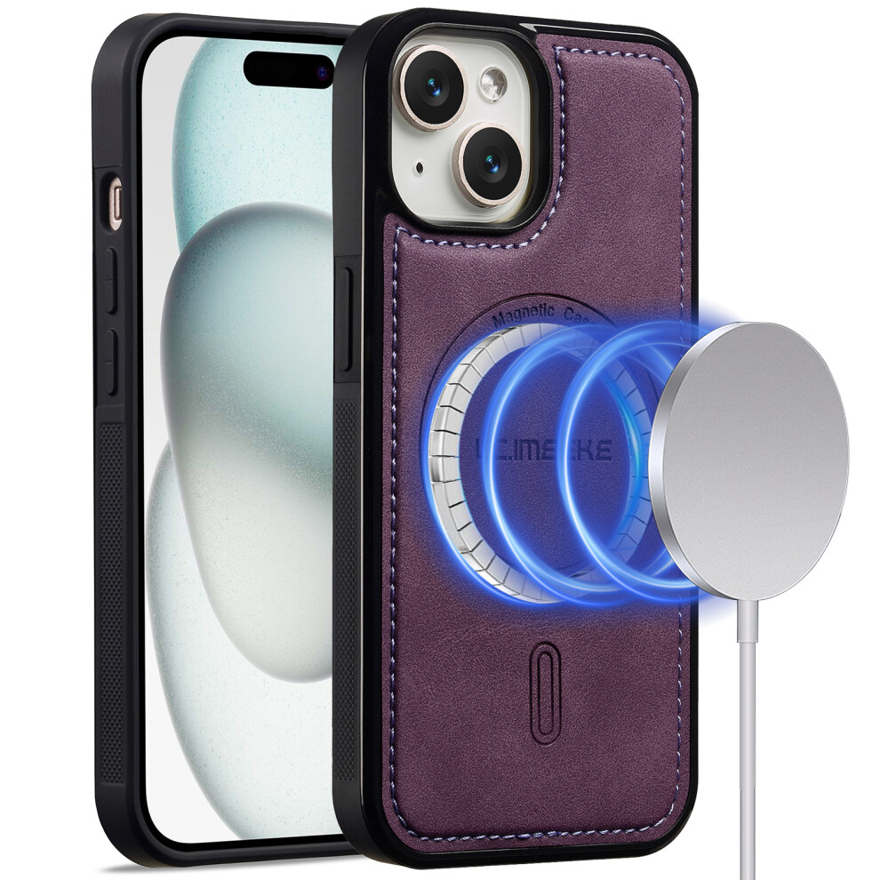 (Purple) Lc.imeeke L6 For Iphone 15 Case Pu Leather Coated Pc Tpu Phone Cover Compatible With Magsafe Purple 6914296675467