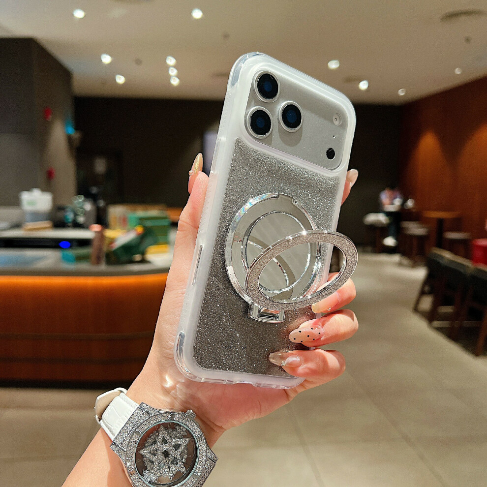 (Transparent) For Iphone 17 Pro Max Magnetic Case Shockproof Tpu + Pc Phone Back Cover With Glitter Card / Mirror Kickstand 6914298969304