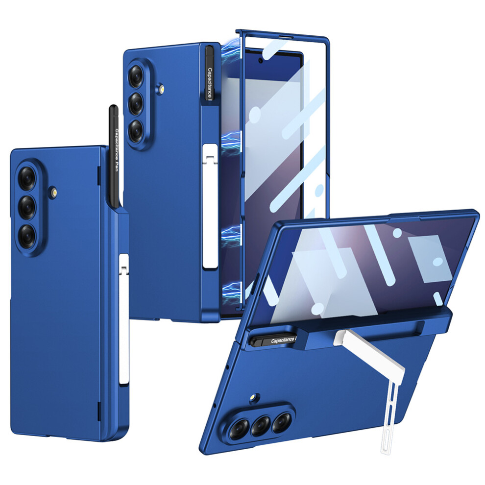 (Blue) Gkk For Samsung Galaxy Z Fold7 5G Case Kickstand Magnetic Hinge Pc Phone Cover With Tempered Glass Film / Stylus Blue 6914298724880