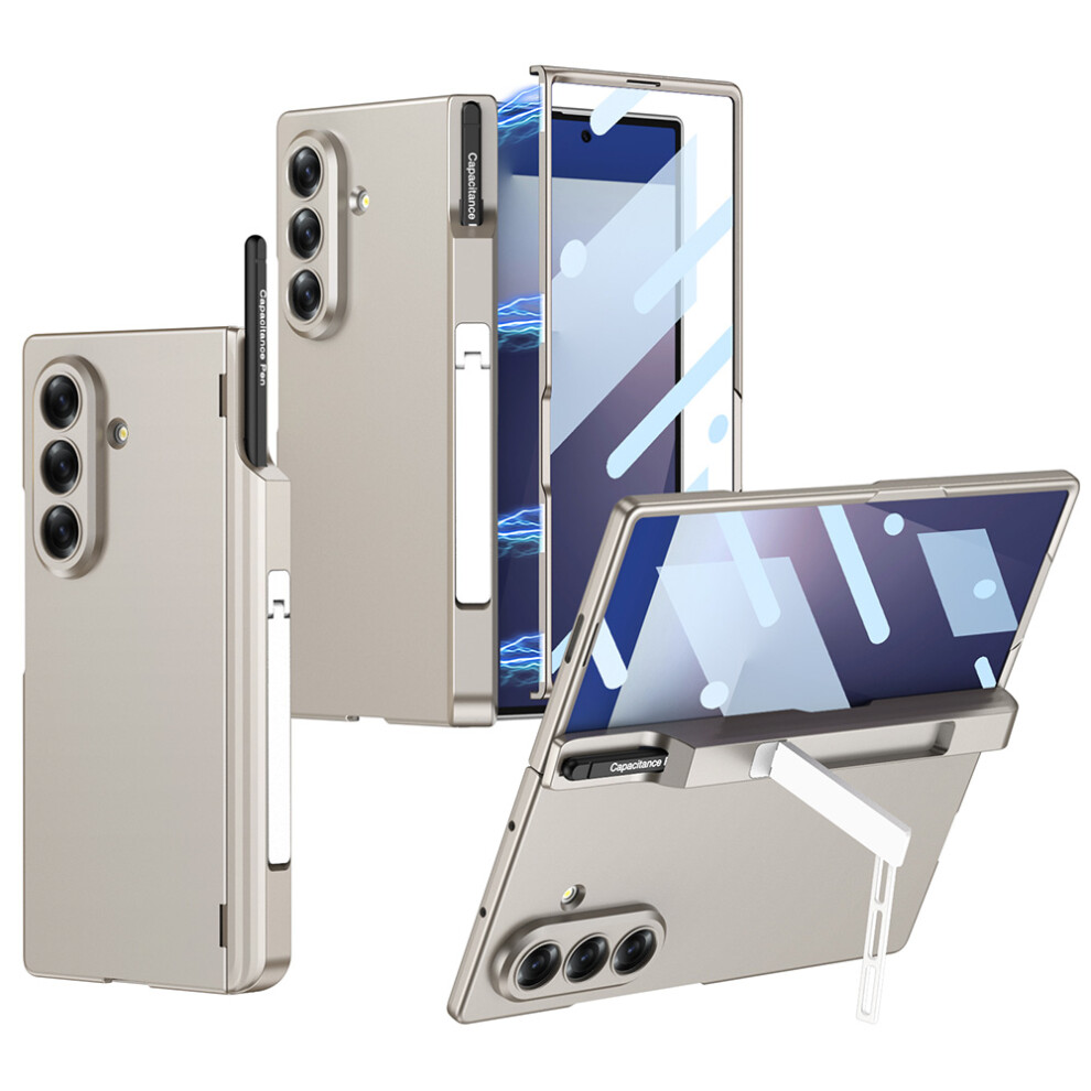 (Titanium ) Gkk For Samsung Galaxy Z Fold7 5G Case Kickstand Magnetic Hinge Pc Phone Cover With Tempered Glass Film / Stylus Grey 6914292703348