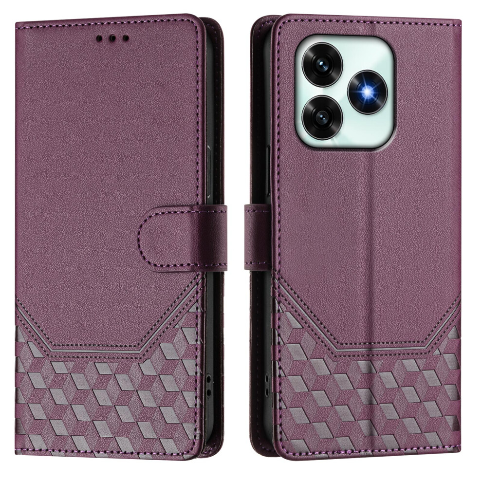 (Dark ) For Honor X5c Plus 4G Case Imprinted Honeycomb Rfid Blocking Leather Phone Cover With Strap Purple 6914291131012