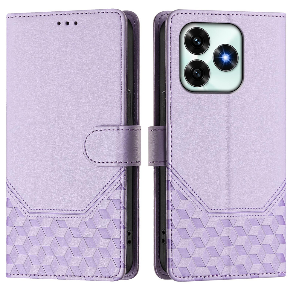 (Light ) For Honor X5c Plus 4G Case Imprinted Honeycomb Rfid Blocking Leather Phone Cover With Strap Purple 6914297463568