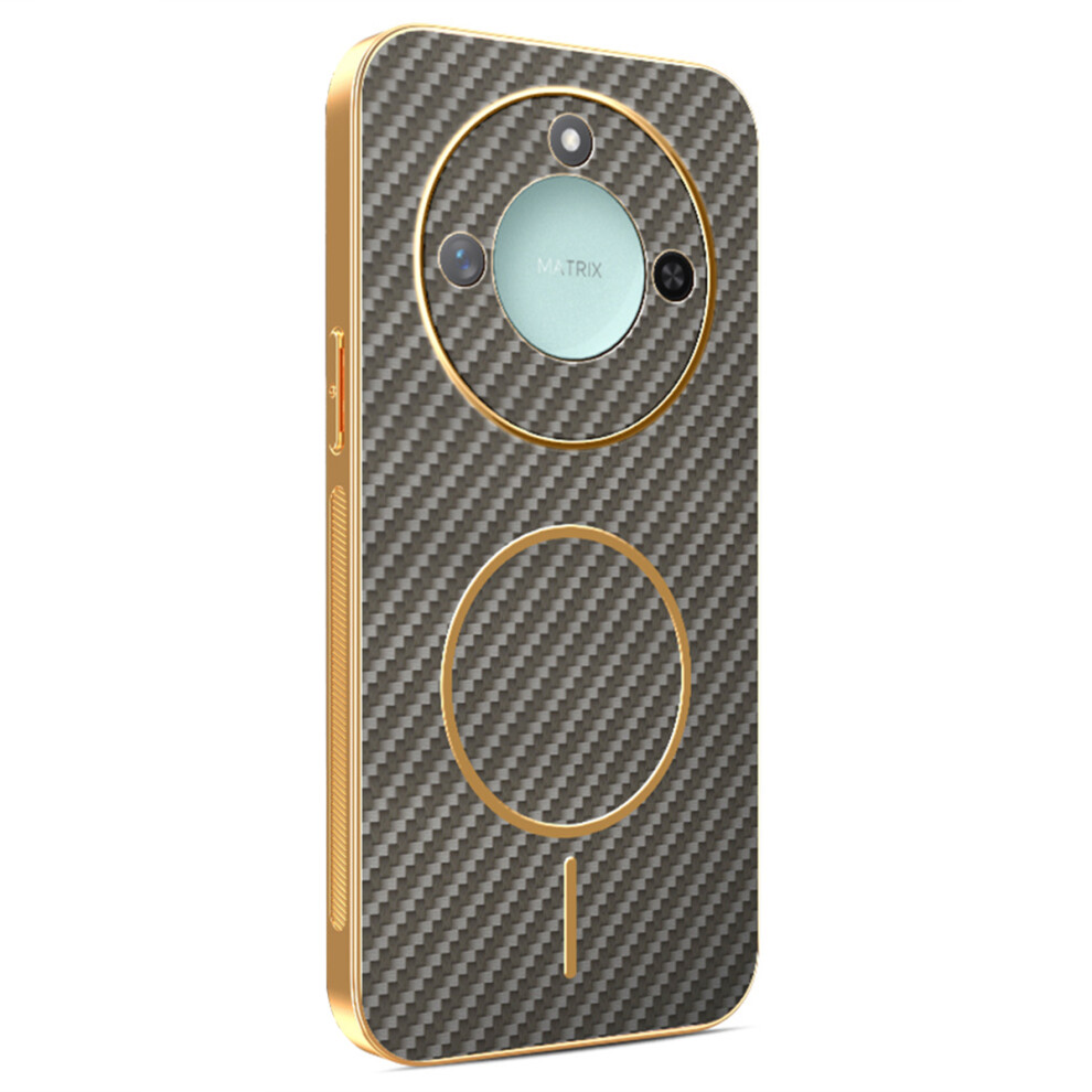 (Coffee) For Honor X9c Smart 5G / X60 5G Phone Case Carbon Fiber Textured Electroplated Tpu Back Cover Brown 6914290547296