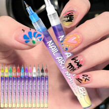 12Pcs/Set Nail Art Pens Set, Nail Art 3D Painted Pen Drawing Nail Point Graffiti Dotting Pen Nail Polishing Pens