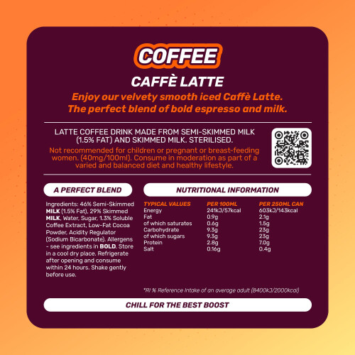 Boost Boost Iced Coffee Caffe Latte, 12 x 250ml, Ready - To 1