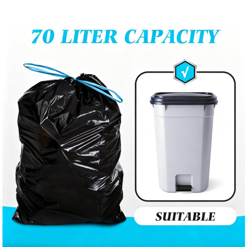 Teivio 70 Litre Strong Tall Kitchen Bin Liners with Tie Tap, 68 2