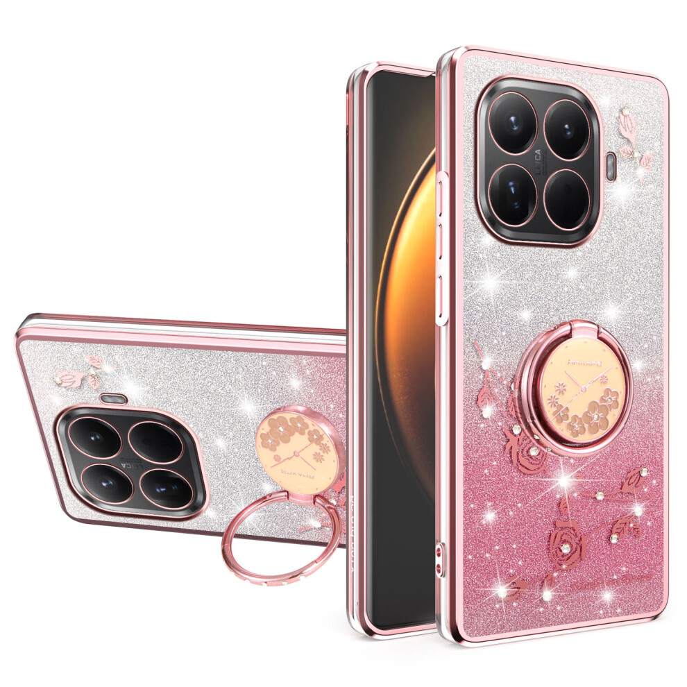 (Rose ) Kadem For Xiaomi 15T Pro Case Ring Kickstand Tpu Flowers Phone Cover Gradient Glitter Gold 6914297149684