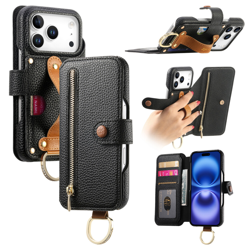 (Black) For Iphone 17 Pro Case Rfid Blocking Zipper Wallet Pu Leather Mobile Cover Black 6914296179118