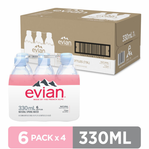 Evian Natural Spring Water, 330mL Bottles, 24 1