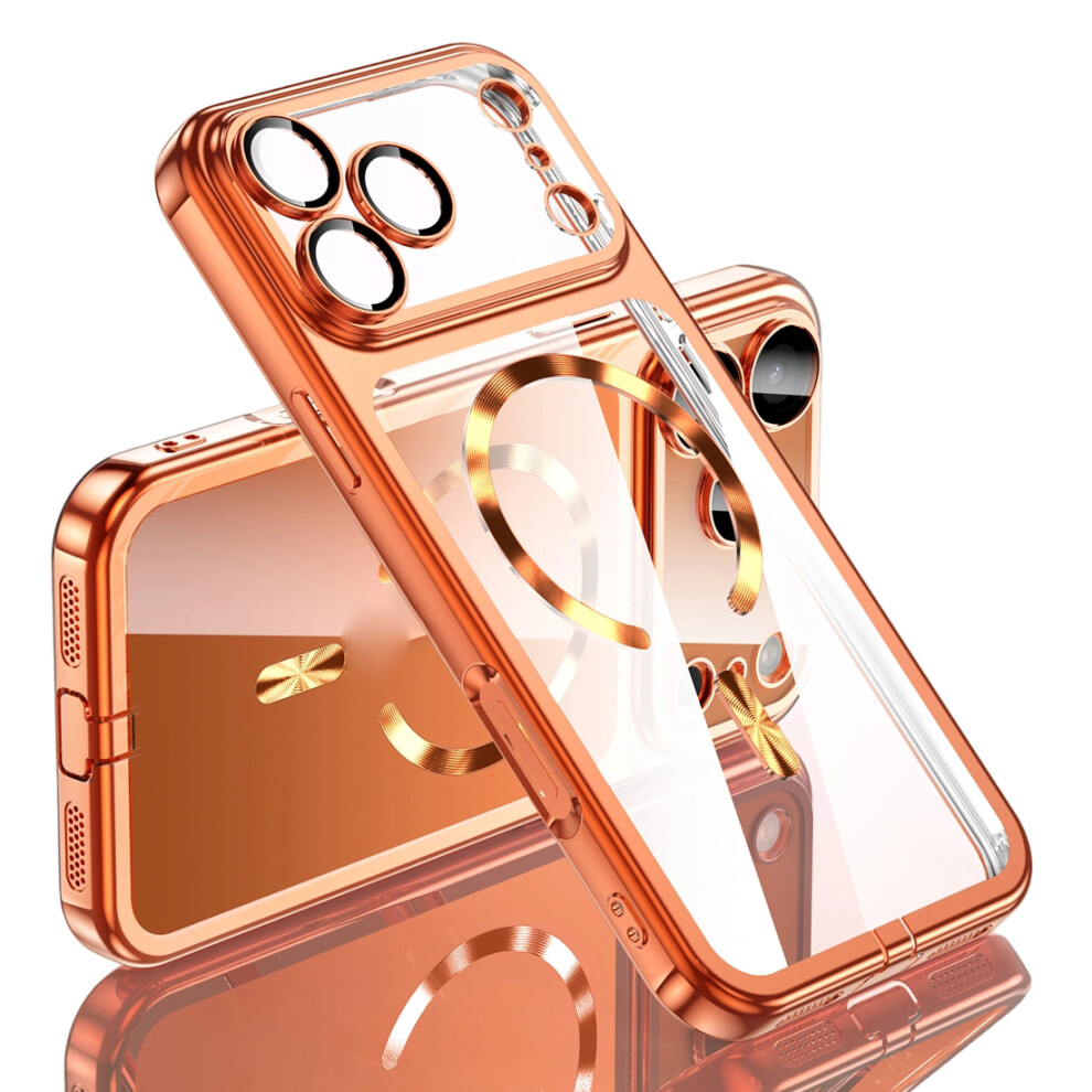 (Orange) For Iphone 17 Pro Max Case Electroplating Frame Translucent Tpu Phone Cover Compatible With Magsafe Orange 6914297768618