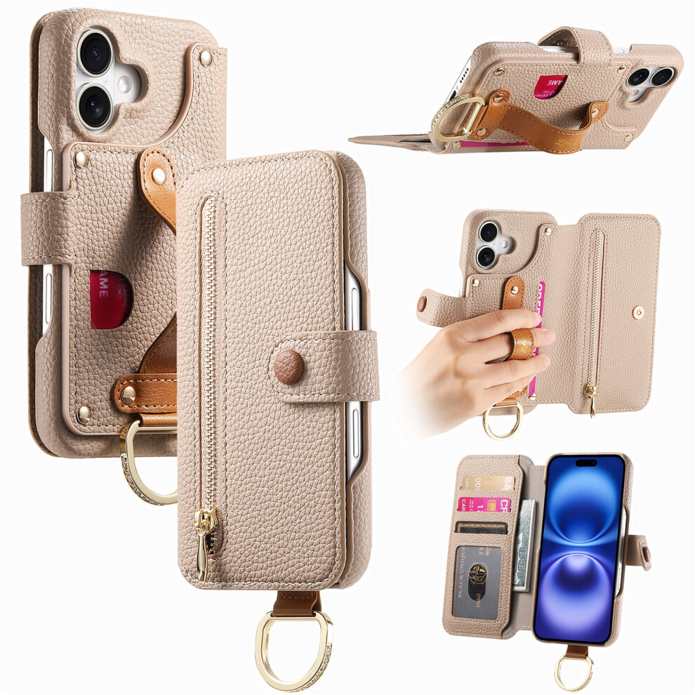 (Khaki) For Iphone 17 Case Rfid Blocking Zipper Wallet Pu Leather Mobile Cover 6914296824513